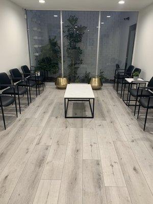 Beautiful reception area.  So soothing with a zen garden.