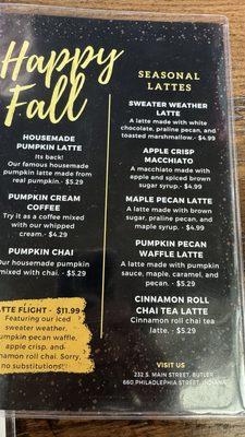 Latte menu