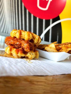 Hot Honey Chicken and Waffles