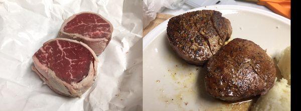 Beef tenderloin before and after. So good at a great price.