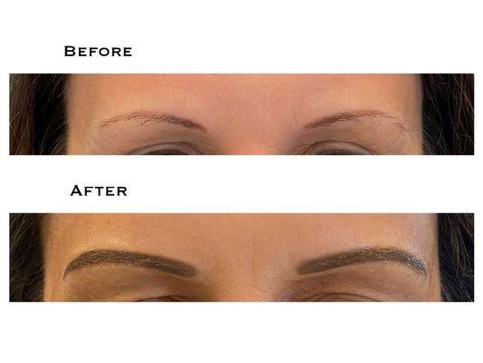 Client was tired of her thin brows with her old permanent makeup and was ready for a soft Powder Fill.