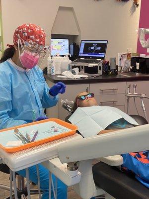 Little guy getting his teeth cleaned