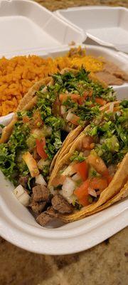 Two Carne Asada Taco Special Plate with extra cilantro