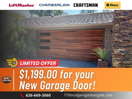 Get a brand-new garage door installed for just $1,199! Upgrade your home with our high-quality doors and professional installation.