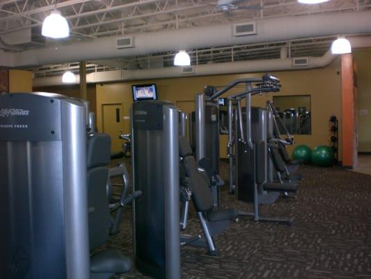 Group exercise room with Fitness on Request -- a virtual training program available 24/7!