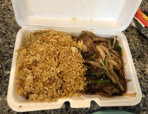 Carryout Mongolian beef lunch, $5.95