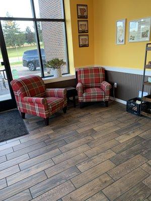 Seating area inside shop