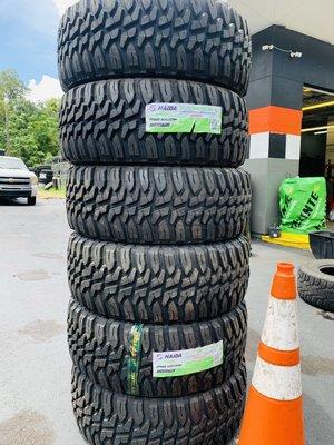 Many mud and all terrain tires in stock.