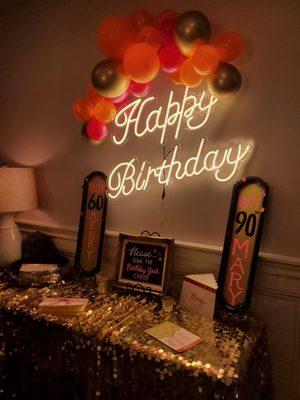 Neon Happy Birthday sign from Inside Decor Rental for Kerry & Mary's birthday!