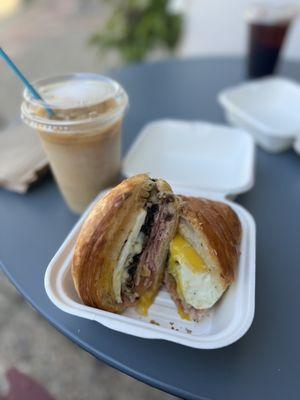 Croissant Breakfast Sandwich Vanilla Iced Latte