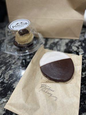 Yum! Black & White Cookie with a peanut butter cupcake