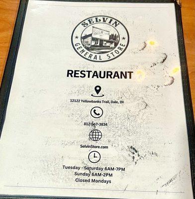 Front of menu