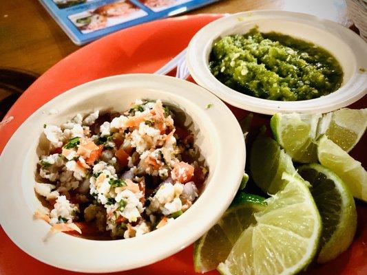 Complimentary fish ceviche