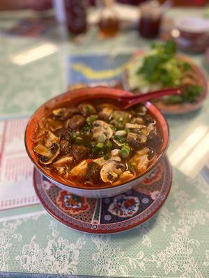 V16 Bun Bo Soup with chicken & mushroom.