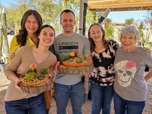 The tremendous Ponderosa Cactus Team, three on left, who helped us buy and plant!