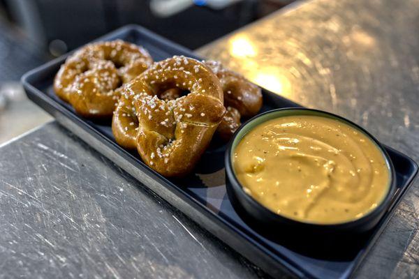 Soft pretzels with cheddar beer cheese