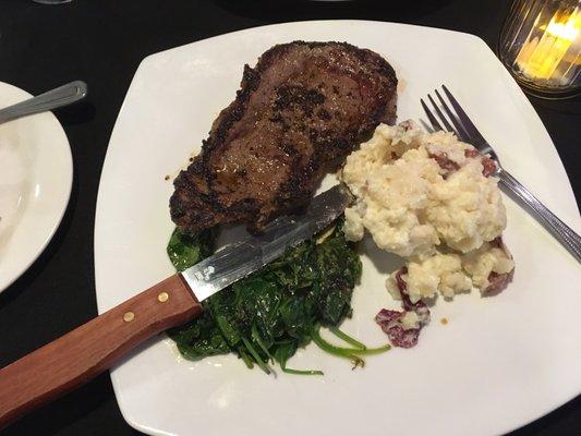 Steak, potatoes. & the best sauted spinach!