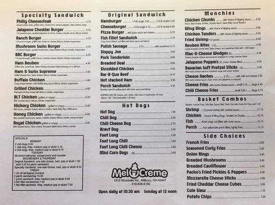 Menu as of March 2019