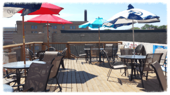 Riley's Sport Bar & Grill, Janesville, WI, has a roof top patio overlooking downtown Janesville.