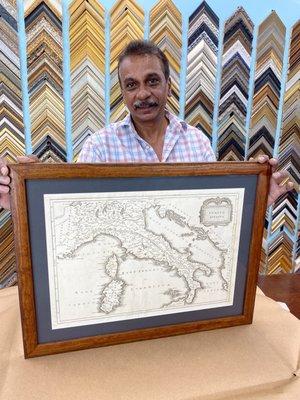 Framed antique map-Excellent personalized work by Az!