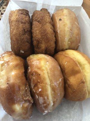 1/2 dozen ( top left : old fashioned , old fashioned, glazed , glazed, raspberry, blueberry)