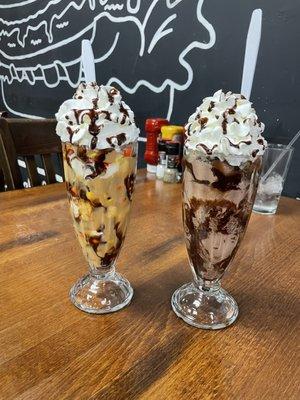 Peanut Butter sundae and chocolate sundae.