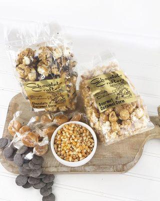 Caramel corn, caramel puffs and sweet butter caramels.