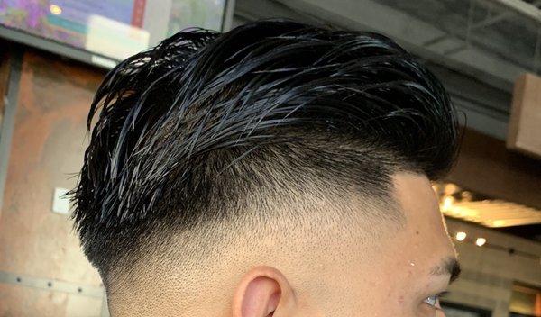 #1 high fade with lineup and tapered back