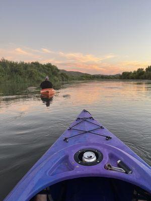 Paddling from Phon D Sutton to Granite Reef at sunset.