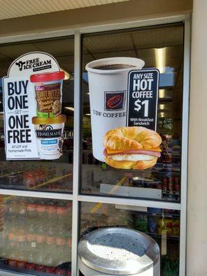 "Any size hot coffee $1" window promotion #udf #yelpcincy @ yelpcincy #hotcoffee