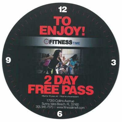 Mention this 2 day free guest pass on Yelp. You can also find it on facebook.com/fitnesstimesunnyisles