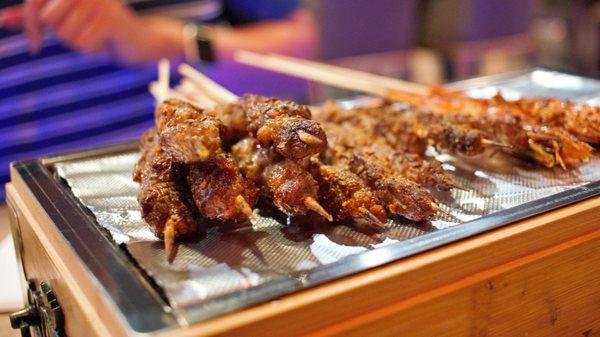 Skewers of lamb, beef and shrimp