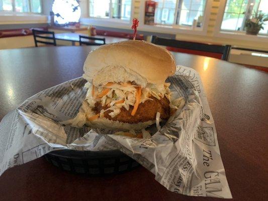 Nashville meets 14 Main! Hand breaded chicken seasoned to perfection. Topped with house slaw and comeback sauce!