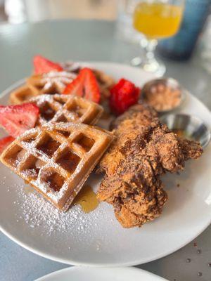 Chicken and waffles, shareable for sure!