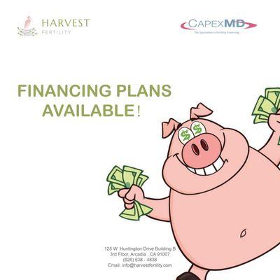 FINANCING PLANS AVAILABLE!

HARVEST FERTILITY HAS PARTNERED WITH CAPEXMD TO MAKE FERTILITY TREATMENTS MORE ACCESSIBLE.