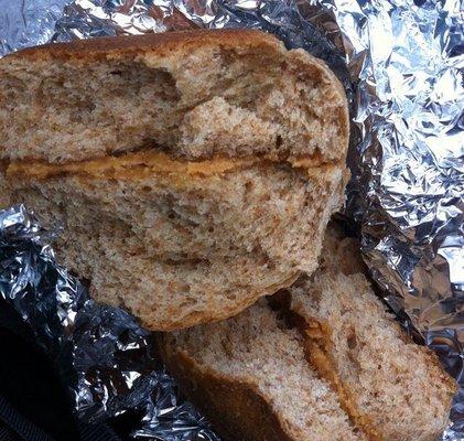 Honey whole wheat bun with peanut butter