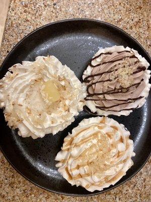 Pineapple and toasted coconut, chocolate macadamia, caramel macadamia