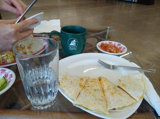 Veggie quesadilla with house made salsa.