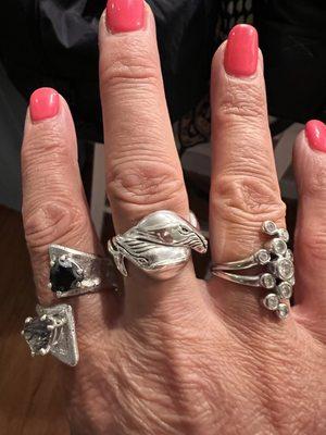 The whale ring is from here. The ring on my index finger is from Shell Bell Designs in CA.