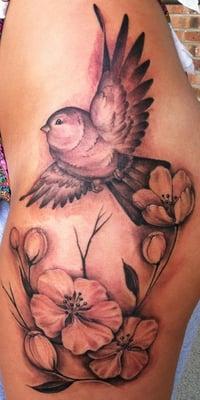 Bird and Flowers by Shawn Hebrank, freshly done. He did such an awesome job!