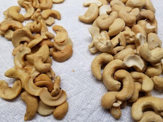 Their creamy cashews are inch long- Planters are freckled & chalky...who knew?