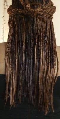 This shows how my braids in the front are clearly LONGER than the back braids, and how NONE of my braids are braided to the ends