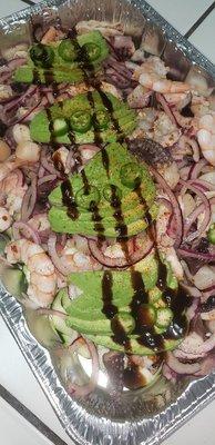 Aguachiles mixtos 
Pulpo
Camaron curtido
Camaron cosido
Callo de hacha