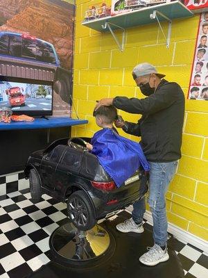 My son getting his hair cut