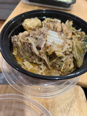 Vegetable Dry Pot with extra Beef and Tofu Puff