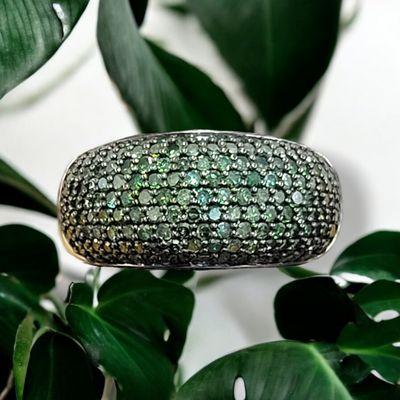 1ctw Sterling Silver Green Diamond pave band