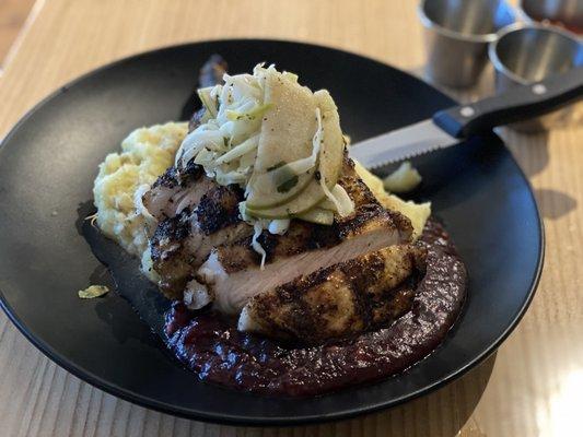 Pork chop with cranberry Ajou and garlic, mashed potatoes. The bomb!!