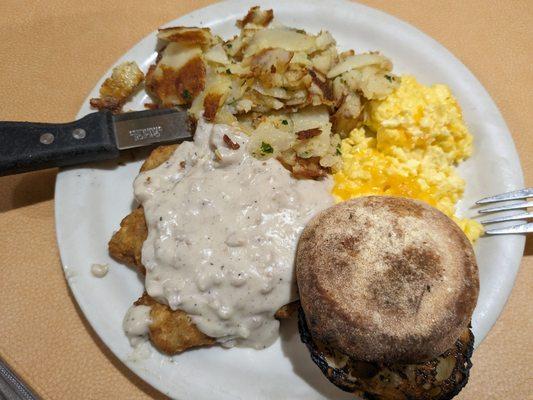 Country fried steak with sausage gravy