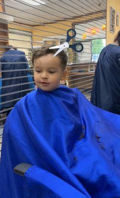 My son getting his hair cut