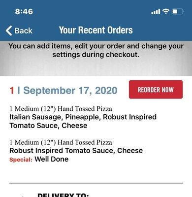 My order with the pineapple